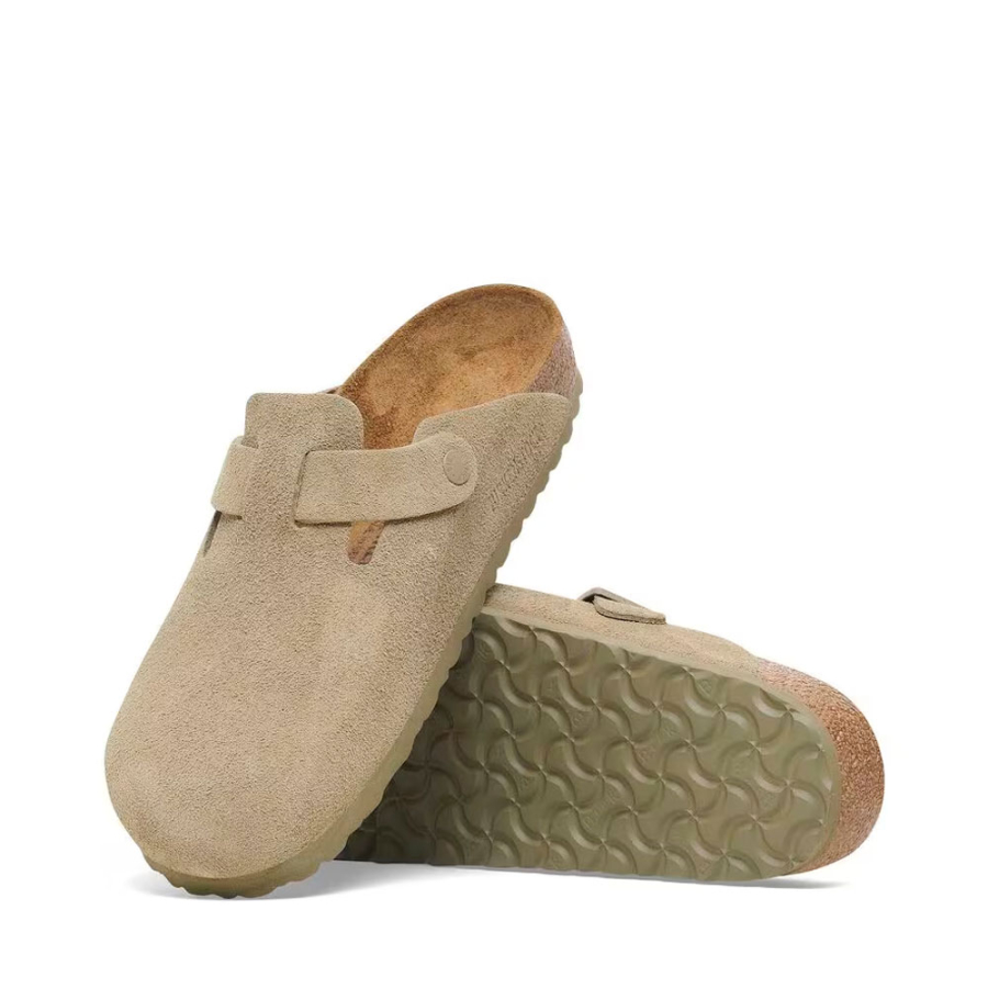 zoccolo-boston-scamosciato-color-kaki-sbiadito-da-donna-birkenstock zoccolo-boston-scamosciato-color-kaki-sbiadito-da-donna-birkenstock