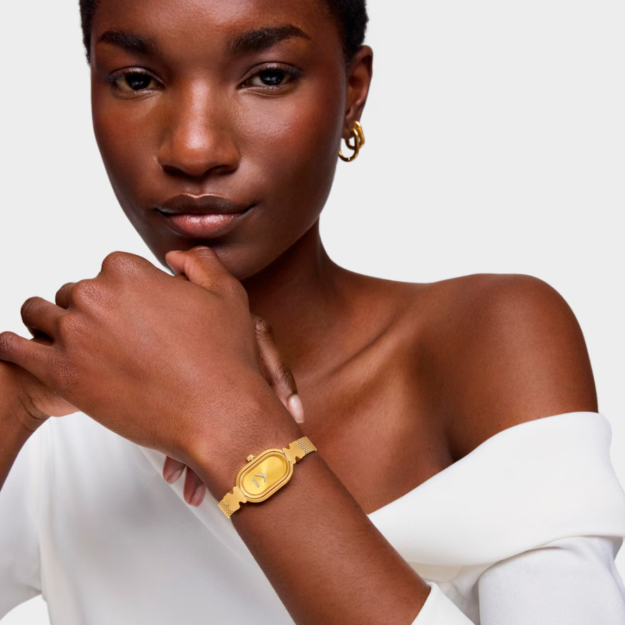 montre-analogique-icon-ovale-bracelet-en-acier-dore