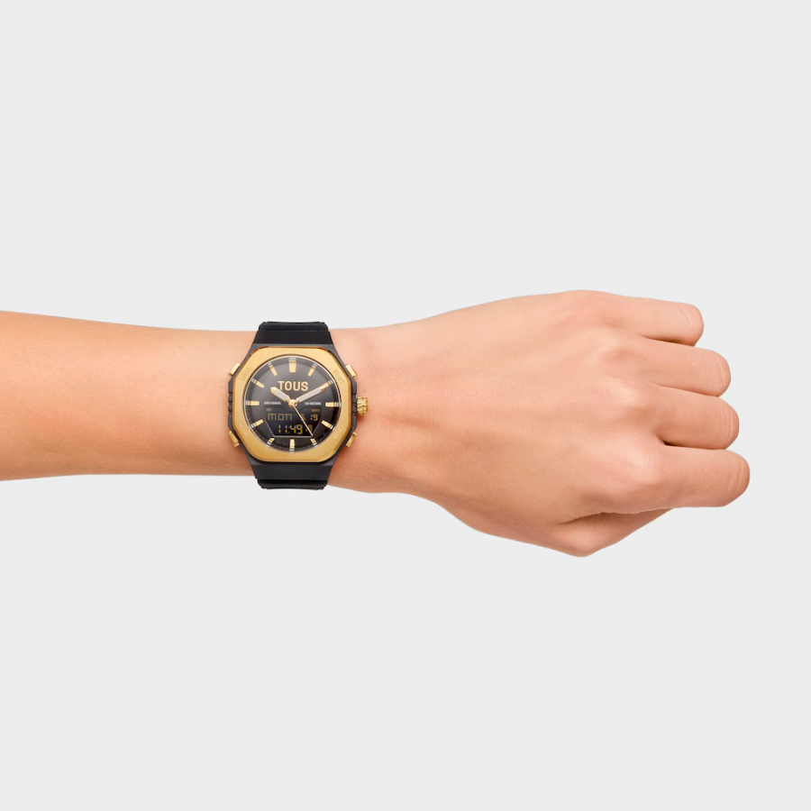 relogio-analogico-digital-bet-em-aco-banhado-a-ouro-com-pulseira-de-nylon-preta