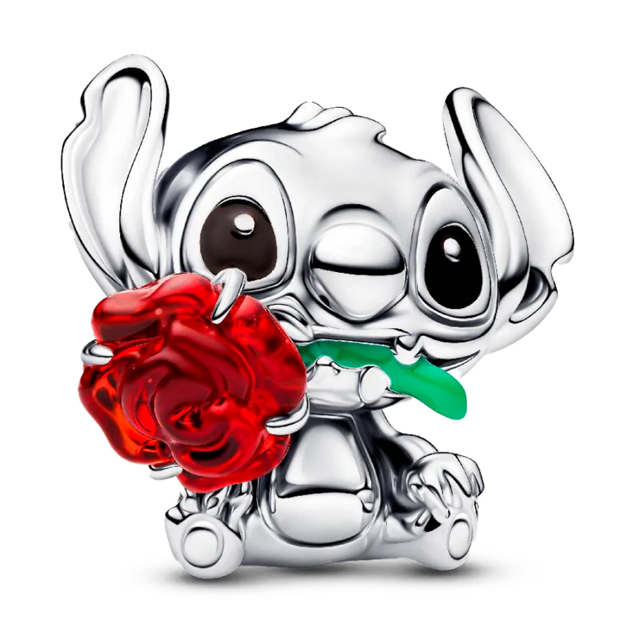 disney-stitch-charm-with-murano-glass-rose-794378c01 disney-stitch-charm-with-murano-glass-rose-794378c01