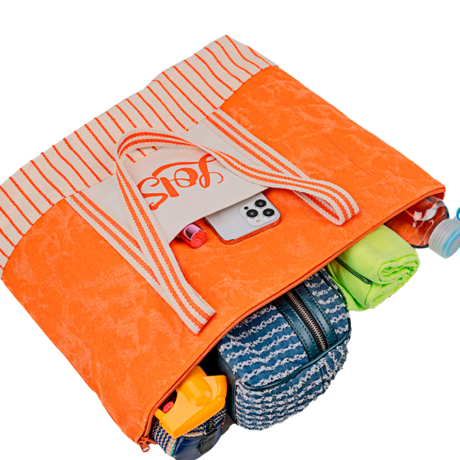 gestreifte-strandtasche-orangefarbener-kulturbeutel