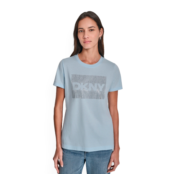 Dkny T-shirts hauts et polos Bleu - T-SHIRT AVEC LOGO STRASS BOX - M - Ref 37 €