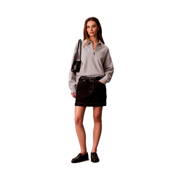 Calvin Klein Vestes en maille et pulls Gris - Sweat-shirt ample en molleton franais avec fermeture clair au quart - M - Ref 70 €