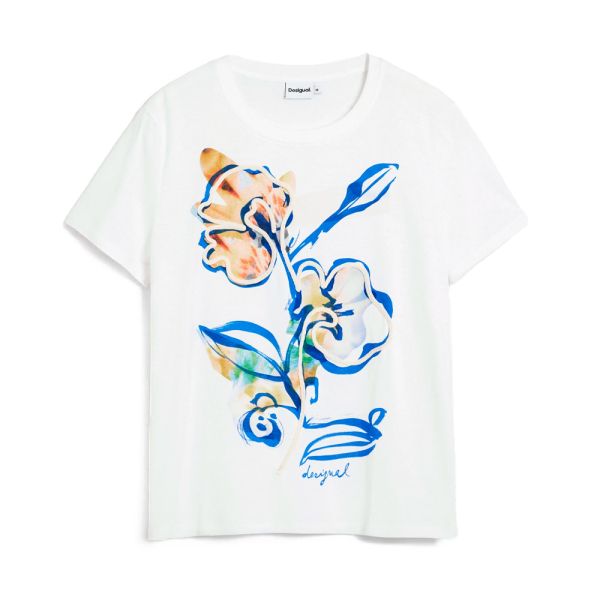 Desigual T-shirts hauts et polos Blanc - T-shirt fleurs de jardin - M - Ref 35 €