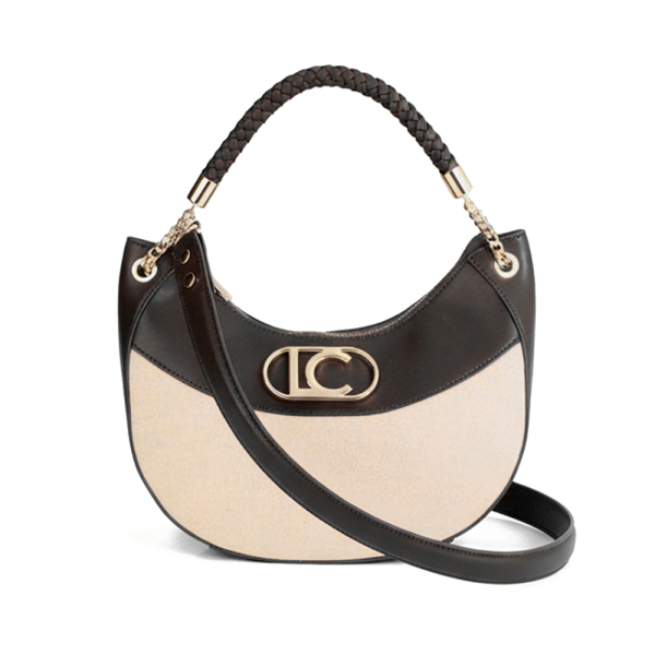 Lola Casademunt Sac hobo bicolore effet cuir et toile - U Noir Blanc- Ref 69 €