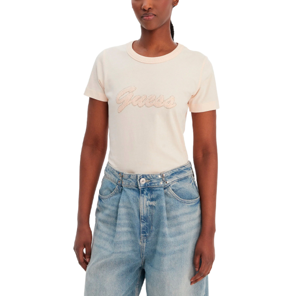 Guess T-shirts hauts et polos Crme - T-shirt logo paillet - L - Ref 39 €