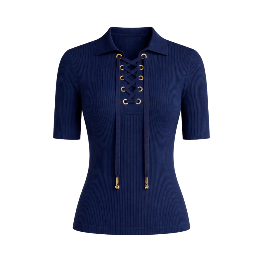 poloshirt-aus-geripptem-stretch-viskose-mit-schnursenkeln