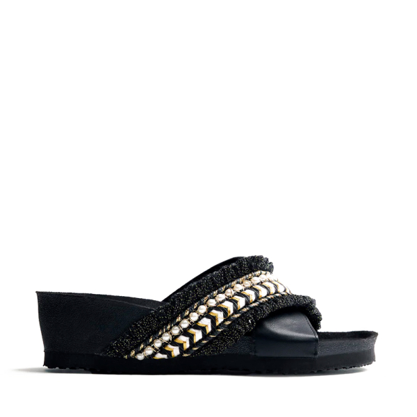 Gioseppo Sandales compenses Wadena Bio perles - 38 Noir- Ref 40 €