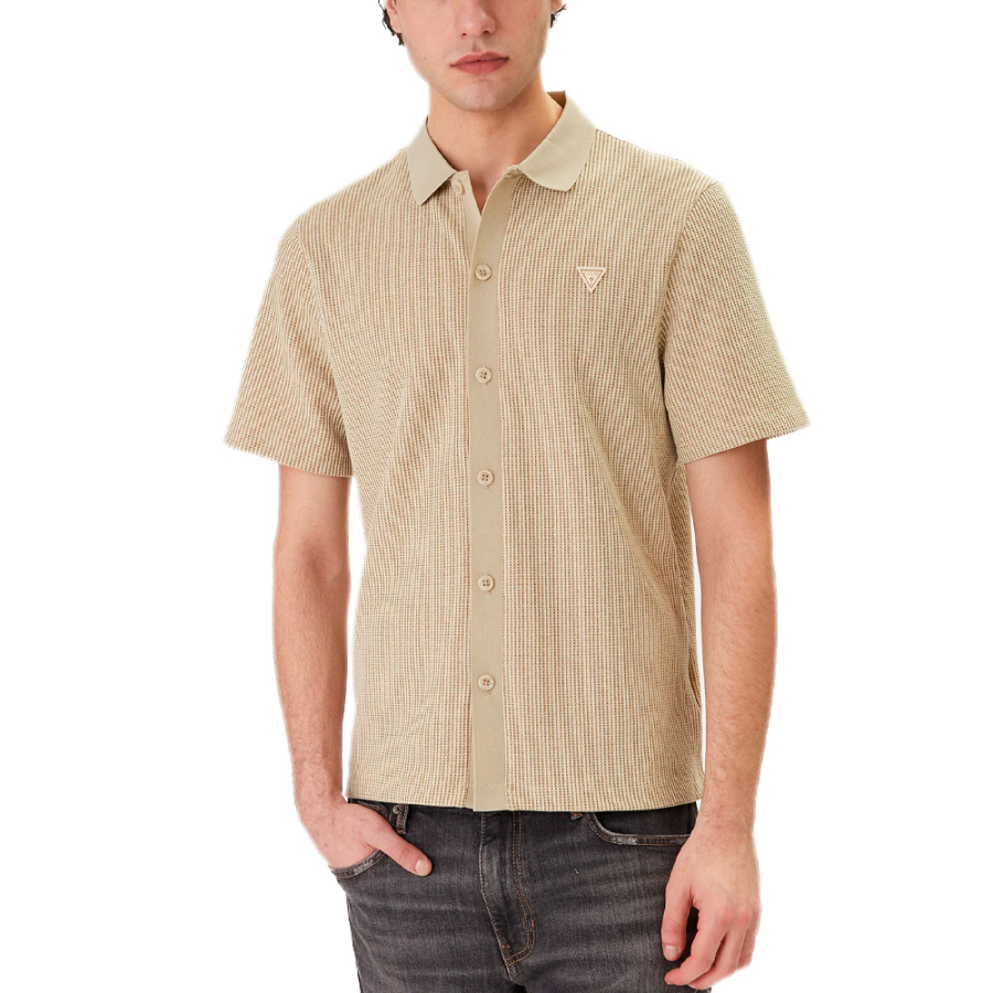 t-shirt-en-maille-gaufre-teint-en-fil