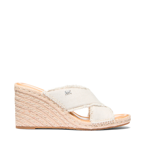 Michael Kors Sandale Kenzie en toile de lin mlang effiloche avec talon compens - 36 Blanc- Ref 91 €