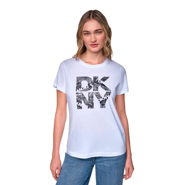 Dkny T-shirts hauts et polos Blanc - T-shirt logo superpos imprim journal - L - Ref 44 €