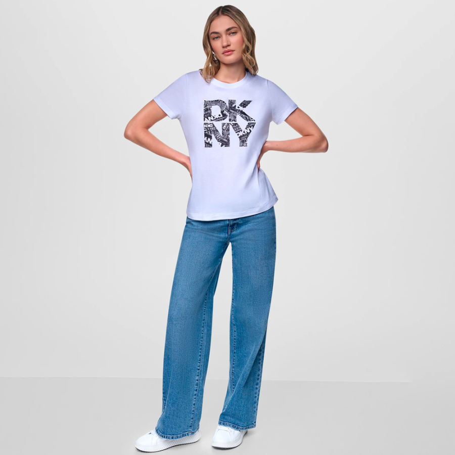t-shirt-dkny-a-logo-superpose-imprime-journal t-shirt-dkny-a-logo-superpose-imprime-journal