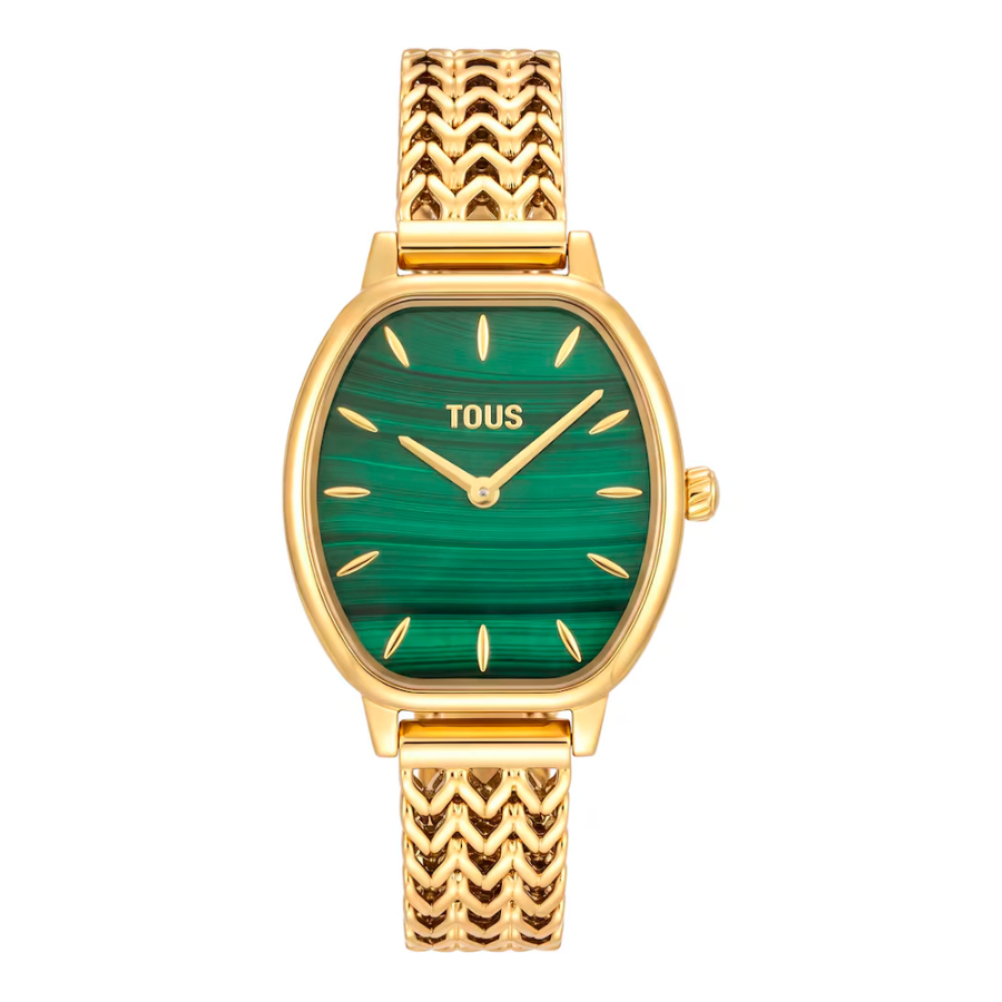 reloj-analogico-con-brazalete-de-acero-dorado-y-malaquita-osier